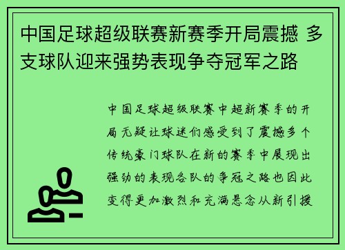 中国足球超级联赛新赛季开局震撼 多支球队迎来强势表现争夺冠军之路